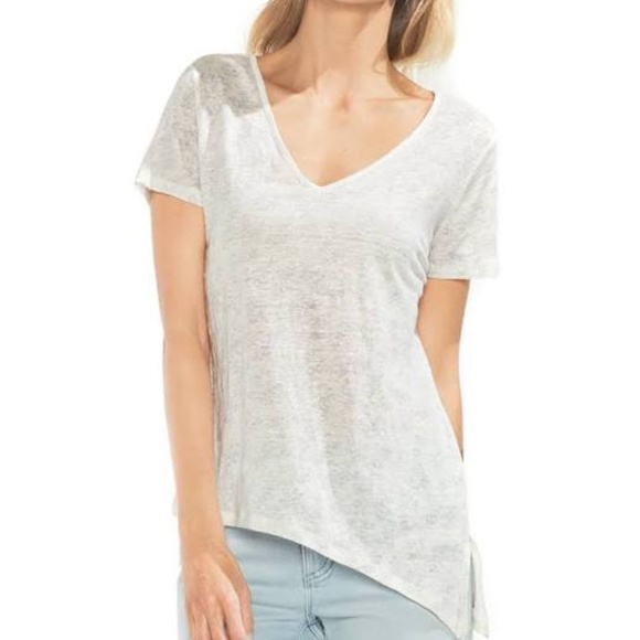 Vince Camuto Tops - Vince Camuto Ivory Asymmetrical Linen Shirt Small